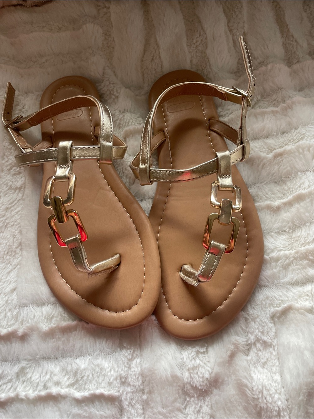 ASOS Metallic Gold T-Bar Sandals with Chain Detail